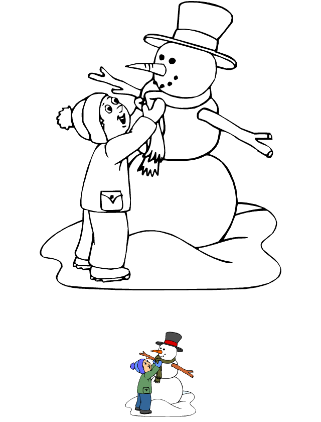 Dessin à colorier, le bonhomme de neige