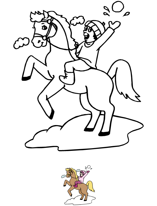 Dessin à colorier, l'enfant et le cheval