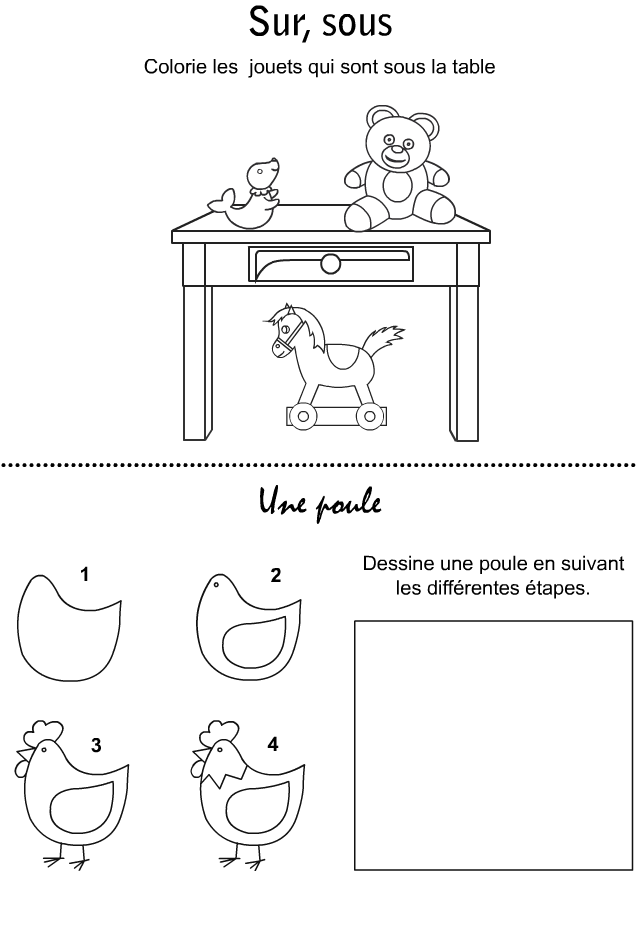 Jeux gratuits à imprimer, dessiner une poule