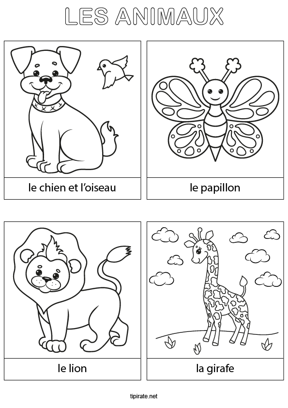 Coloriages à imprimer, chien, papillon, lion, girafe