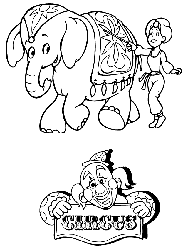 Dessin à colorier, l'éléphant et la dompteuse
