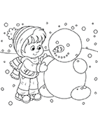 Coloriage à imprimer, un enfant et un bonhomme de neige