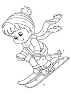 Coloriage à imprimer, un enfant qui skie