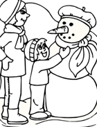 Coloriage à imprimer, les enfants et le bonhomme de neige