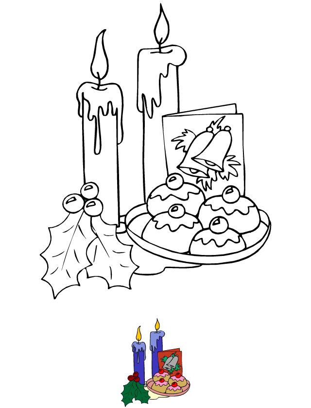 Coloriage, les bougies et décorations de Noël