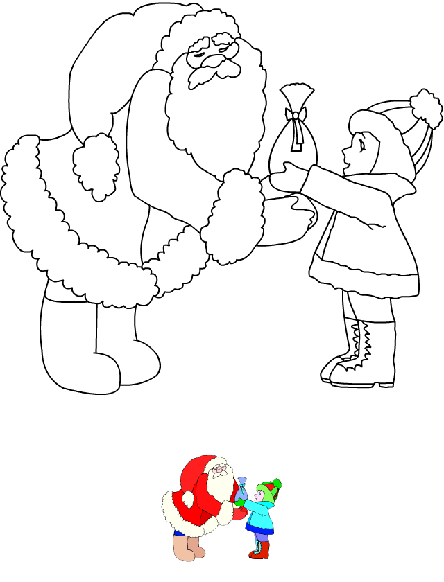 Coloriage, le père Noël et la hotte - tipirate