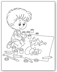 Coloriage : enfant qui dessine un coloriage de Noël