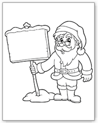 Coloriage : un père Noël avec une pancarte pour inscription