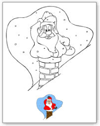 Coloriage, le père Noël dans la cheminée