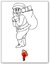 Coloriage, le père Noël avec sa hotte