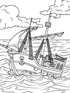 Coloriage à imprimer, le bateau des pirates en mer