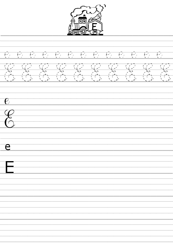 Apprendre à écrire la lettre E en majuscule et minuscule