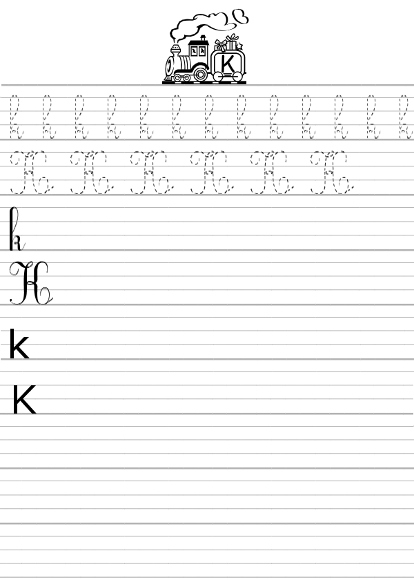 Apprendre à écrire la lettre K en majuscule et minuscule