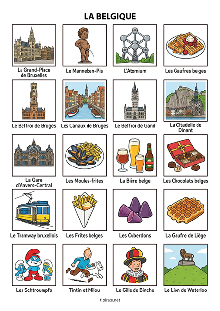 Imagier gratuit à imprimer, la Belgique