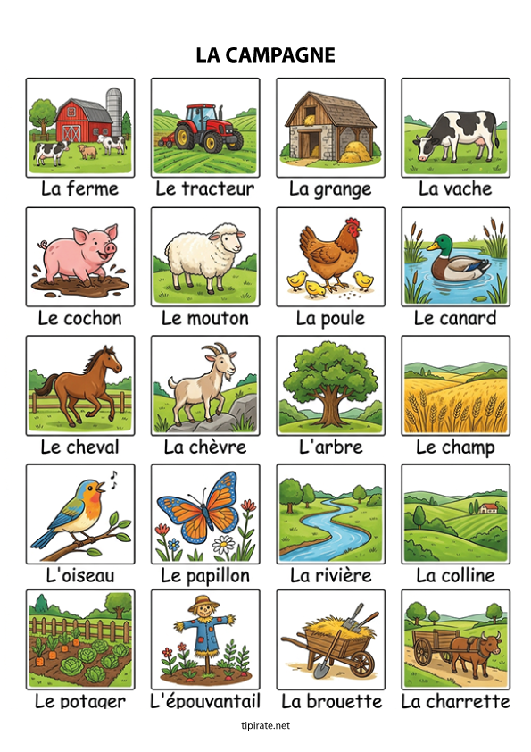 Imagier gratuit à imprimer, la campagne