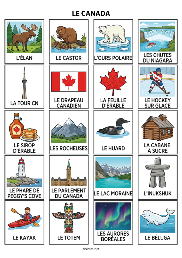 Imagier gratuit à imprimer, le canada