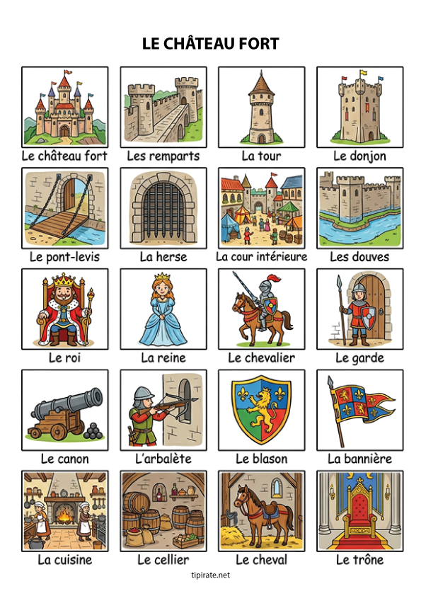 Imagier gratuit à imprimer, le château fort