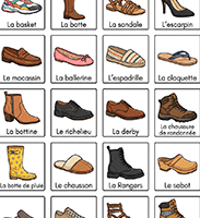 Fiche de vocabulaire à imprimer, les chaussures