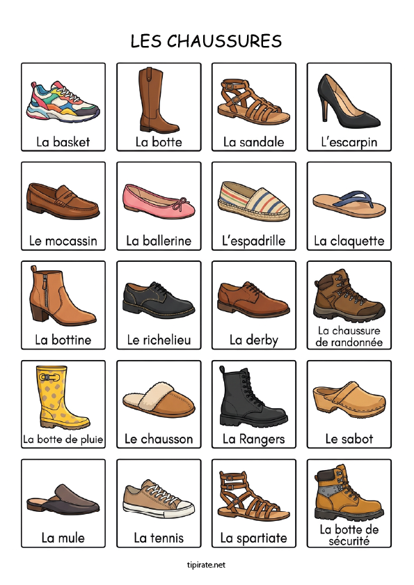 Imagier gratuit à imprimer, les chaussures