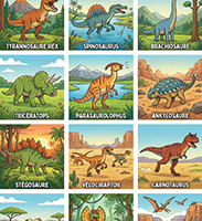 Fiche de vocabulaire à imprimer, les dinosaures