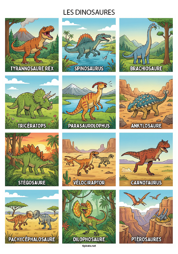 Imagier gratuit à imprimer, les dinosaures