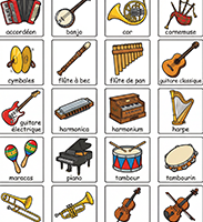 Fiche de vocabulaire à imprimer, les instruments de musique