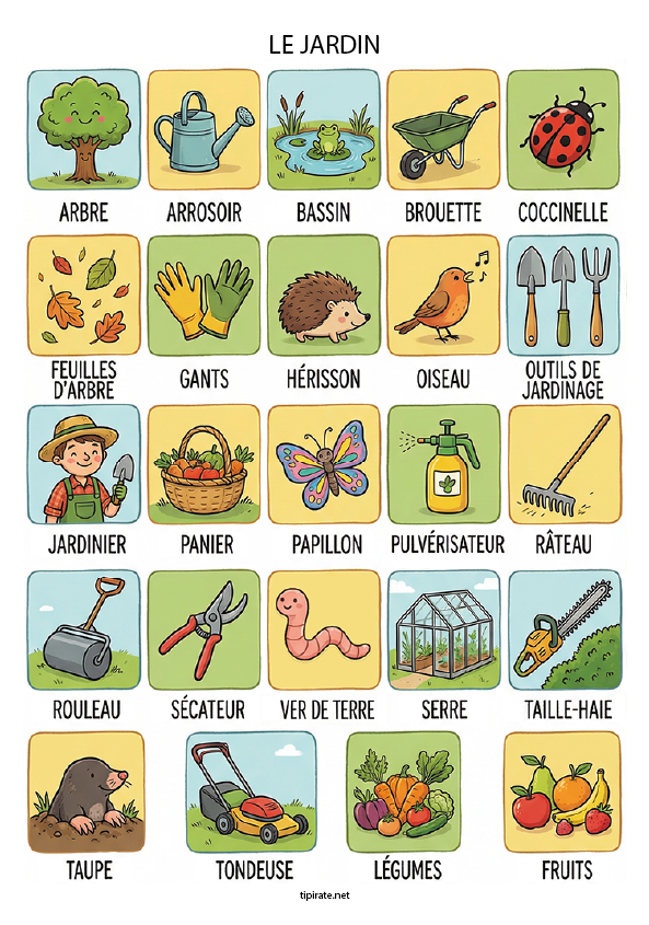 Imagier gratuit à imprimer, le jardin