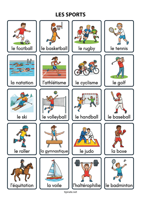 Imagier gratuit à imprimer, les sports
