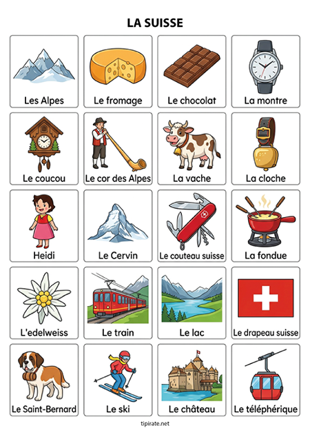 Imagier gratuit à imprimer, la Suisse