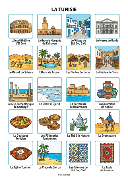 Imagier gratuit à imprimer, la Tunisie