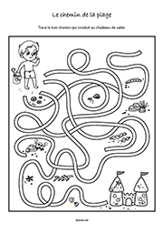 Tracer le chemin de la plage, maternelle