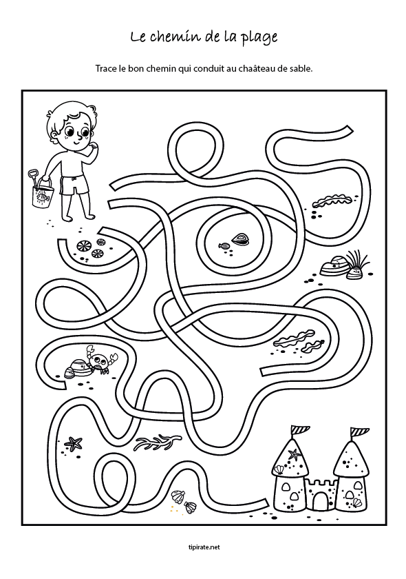 Labyrinthe, le chemin de la plage, maternelle.
