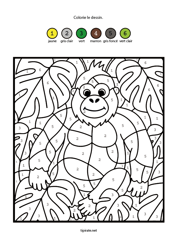 Coloriage magique gratuit, un singe