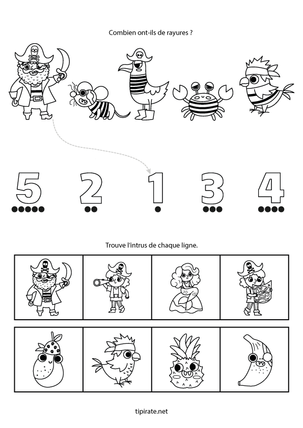 Jeu gratuit à imprimer sur le thème des pirates, maternelle