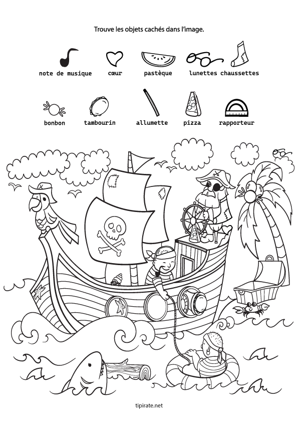 Jeu à imprimer, les objets cachés, maternelle.