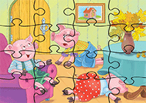 Puzzles 16 pièces en ligne, les trois petits cochons