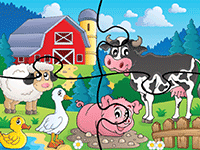 Puzzle en ligne 4 pièces en ligne, les animaux de la ferme