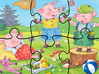 Puzzle 6 pièces en ligne, les 3 petits cochons